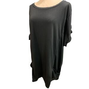 XXL Aimage Womens Black Tunic Tshirt Pockets Cuffed Sleeve
